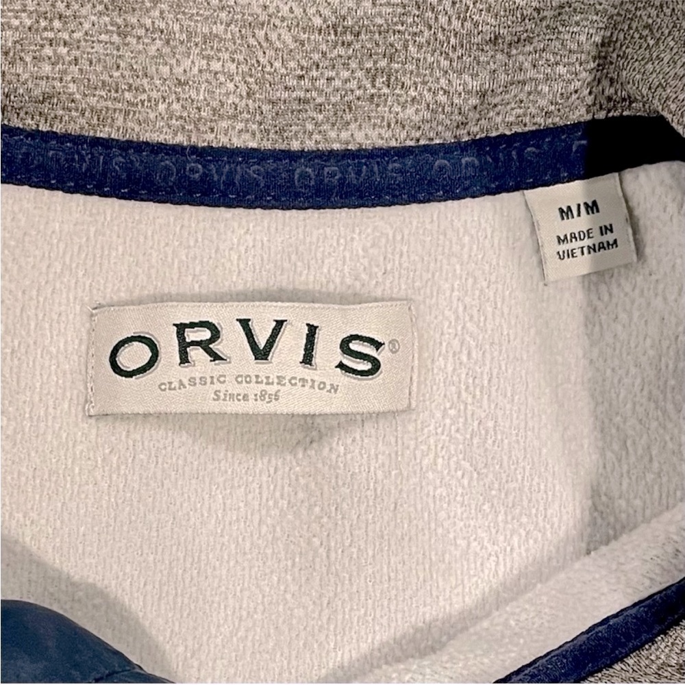 Orvis Full Zip Jacket Mens Medium Bonded Mesh Light Grey Navy Zippered Spring - Picture 2 of 4